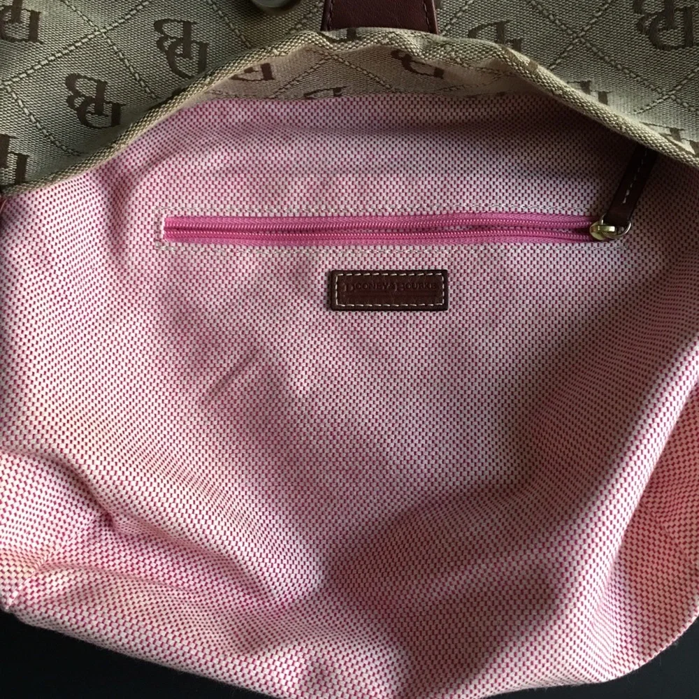 Dooney & Bourke Shoulder Hobo Handbag Purse Monogram Silver Lock Fabric Leather